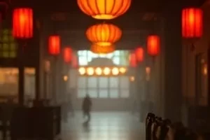 旧巷墙上亮着的方形灯箱